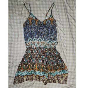 Moda Goods Womens Boho Medallion Print‎ Romper Multi-Color Medium NWT